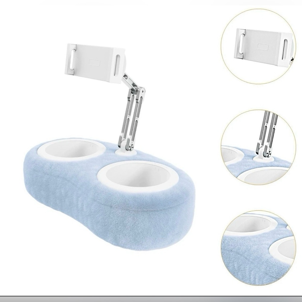 Adjustable Tablet Stand with Dual Cup Holder - Soft Blue